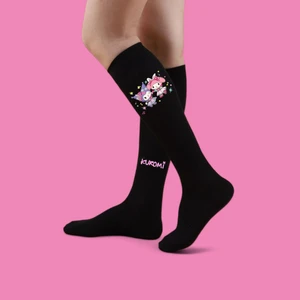 Lias Shoes Tatlı Kuromici Baskılı Kız Çocuk Siyah Diz Altı Okul Çorabı