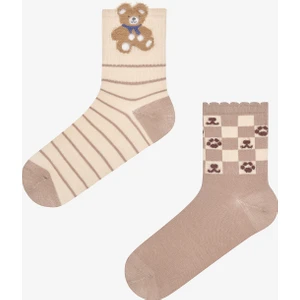 Bear Dama 2li Bej Çok Renkli Soket Çorap