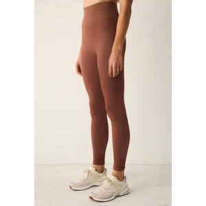 Kahverengi Yüksek Bel Seamless (Dikişssiz) Lurex Tayt