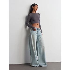 31236 Uzun Kollu Crop Top-Füme