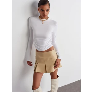 30504 Yandan Büzgülü Uzun Kollu Bluz-Beyaz