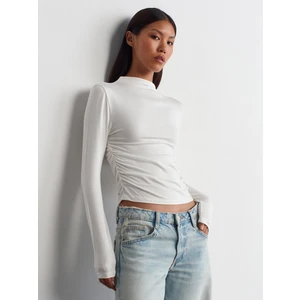 30504 Yandan Büzgülü Uzun Kollu Bluz-Ekru