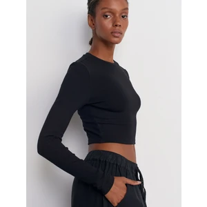 31236 Uzun Kollu Crop Top-Siyah