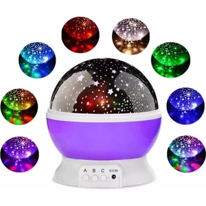 Mor Dönen Renkli Ay Yıldızlı Gökyüzü Yansıtmalı Projeksiyon Gece Lambası Çocuk Bebek Parti Odası