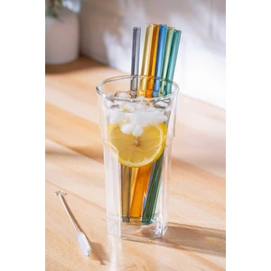 Sarı Cam Pipet Seti - 7 Parça, Düz Desenli, Standart Boy, Soğuk İçecekler için Mükemmel