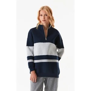 Renk Bloklu Yarım Fermuarlı Sweatshirt