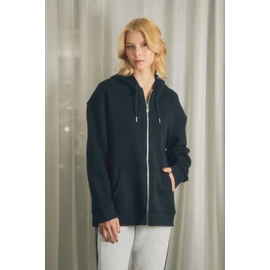 Basic Fermuarlı Kapüşonlu Oversize Sweatshirt