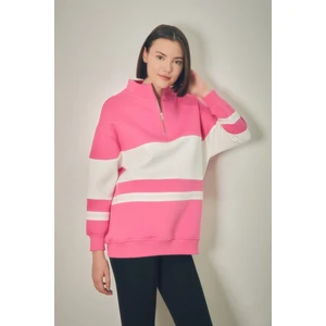 Renk Bloklu Yarım Fermuarlı Sweatshirt