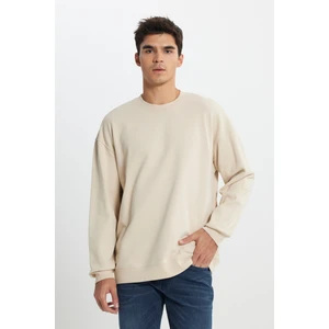 Loose Fit Rahat Kesim Bisiklet Yaka Bej Sweatshirt