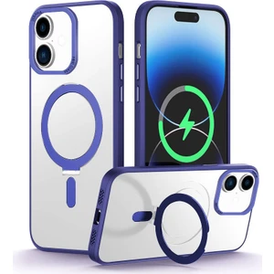 iPhone 16 Plus Uyumlu Kılıf First Class Standlı Silikon Kılıf Kablosuz Şarj Destekli Lacivert