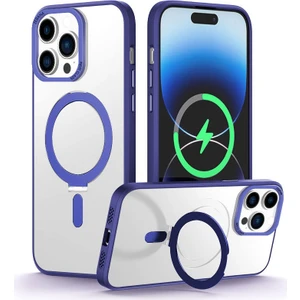 iPhone 16 Pro Uyumlu Kılıf First Class Standlı Silikon Kılıf Kablosuz Şarj Destekli Lacivert