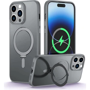 iPhone 16 Pro Uyumlu Kılıf First Class Standlı Silikon Kılıf Kablosuz Şarj Destekli Gri