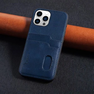 iPhone 16 Pro Uyumlu Kılıf Kartlıklı Lüx Deri Kılıf Lacivert
