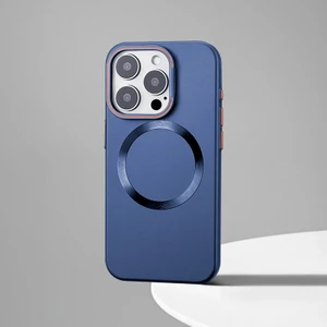 iPhone 16 Pro Max Uyumlu Kılıf Titanium Rubber Kılıf Kablosuz Şarj Destekli Mavi Titanyum