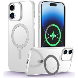 iPhone 16 Plus Uyumlu Kılıf First Class Standlı Silikon Kılıf Kablosuz Şarj Destekli Şeffaf