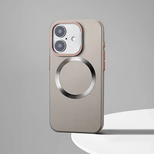 iPhone 16 Uyumlu Kılıf Titanium Rubber Kılıf Kablosuz Şarj Destekli Natürel Titanyum