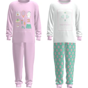 Pamuklu Kız Çocuk Birthday Party Çok Renkli 2li Pijama Takımı
