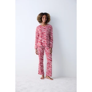 Pamuklu Red Zebra Kırmızı Pantolon Pijama Takımı
