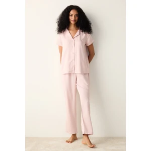 Margot Saten Pembe Gömlek Pantolon Pijama Takımı