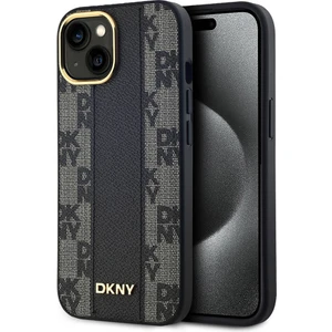 iPhone 15 Plus Kılıf Dkny Orjinal Lisanslı Magsafe Şarj Özellikli 3D Yazılı Checkered Pattern Siyah