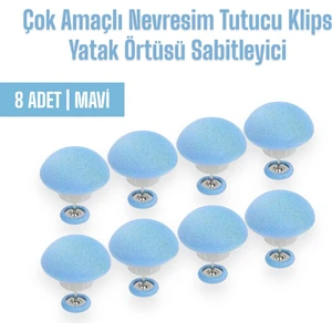 Mabs Techs 8 Adet Mavi Yorgan Sabitleyici Mantar Klips - Nevresim & Yatak Örtüsü Tutucu Sabitleme İğnesi
