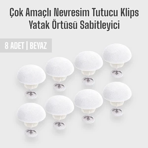 Mabs Techs 8 Adet Beyaz Yorgan Sabitleyici Mantar Klips - Nevresim & Yatak Örtüsü Tutucu Sabitleme İğnesi