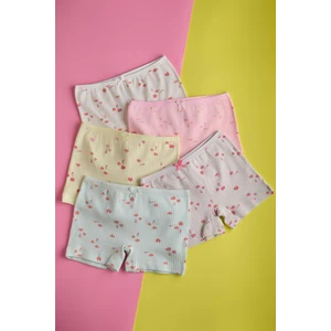 Kız Çocuk 5 Li Paket Çiçek Desenli Boxer Çok Renkli