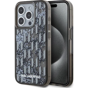 Karl Lagerfeld Apple iPhone 15 Pro Uyumlu Kılıf Orjinal Lisanslı Simli Kl Yazılı Monogram Gradıent Siyah