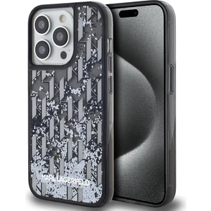Karl Lagerfeld Apple iPhone 14 Pro Max Kılıf Orjinal Lisanslı Simli Kl Yazılı Monogram Gradıent Siyah