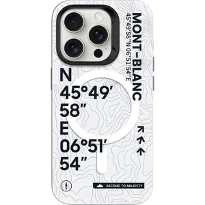 iPhone 16 Pro Max Kılıf Magsafe Şarj Özellikli Koordinat Yazı Desenli  Summit Serisi Beyaz