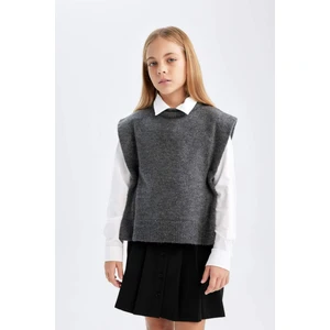 Kız Çocuk Bisiklet Yaka Düz Triko Süveter C9660A824WN