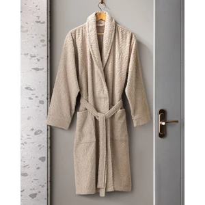 Madame Coco Bernay %100 Pamuk Jakarlı Unisex Şalyaka Bornoz - Koyu Bej - Natural Koleksiyon