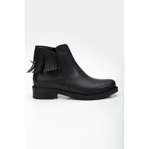 Tonny Black Kadın Siyah Cilt Termo Taban Püskül Detaylı Fermuarlı Kısa Topuklu Bot