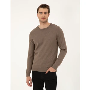 Pierre Cardin Erkek Vizon Melanj Slim Fit Bisiklet Yaka Basic Triko Kazak 50296575-VR174