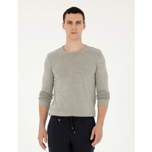 Pierre Cardin Erkek Açık Gri Melanj Slim Fit Bisiklet Yaka Basic Triko Kazak 50296575-VR091