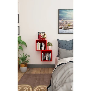 Dekormer Design Kitaplık Kare Duvar Rafı 2 Li Takım Kırmızı
