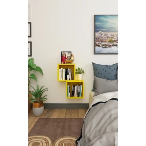Dekormer Design Kitaplık Kare Duvar Rafı 2 Li Takım Sarı