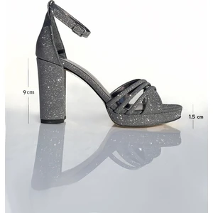 Kalın Topuklu Simli Platform Ayakkabı