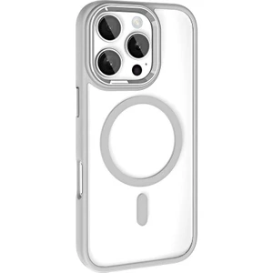 Apple iPhone 16 Pro Kılıf Wireless Şarj Özellikli Buttom Magsafe Silikon Kapak Gümüş