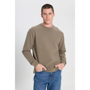 Regular Fit Normal Kesim Bisiklet Yaka Haki Sweatshirt
