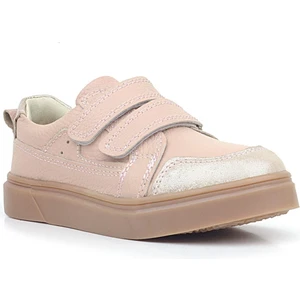 Pudra Simli Hakiki Deri Cırtlı Kız Çocuk Sneaker Ayakkabı