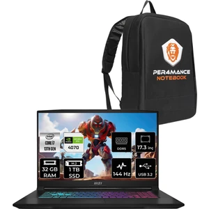 Msı Katana 17 Intel Core I7 13620H 32GB 1tb SSD RTX4070/8GB 17.3" Fhd 144Hz Fdos Taşınabilir Bilgisayar & Per4 Çanta B13VGK1287XTRP318