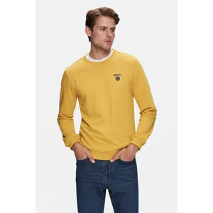 Valley Sarı Bisiklet Yaka Baskılı Standard Fit Erkek Sweatshirt