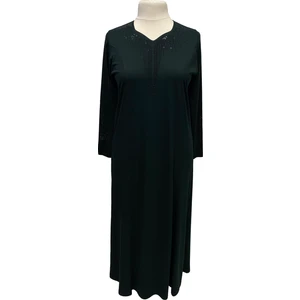 Giyinen Mağazaları Zümrüt Yeşil Seda Beşgen Yaka Taş Baskılı Kulplu Anne Penye Elbise