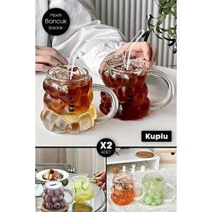 Madamev 2'li Kulplu Üzüm Tanesi Boncuk Şekilli Borosilikat Bardak 350 ml Isıya Dayanıklı Kahve Sunum Bardağı