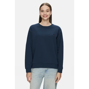 Sunnıva Lacivert Bisiklet Yaka Nakışlı Loose Fit Kadın Sweatshirt