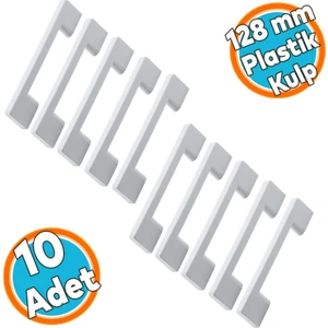 (Sert Plastik) Beyaz Mobilya Mutfak Dolabı Çekmece Dolap Kulpu Kulbu Kulpları 10 Adet 128 mm