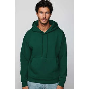 Oversize Geniş Kesim Pamuklu Yumuşak Dokulu İçi Polarlı Basic Yeşil Kapüşonlu Sweatshirt
