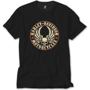 Crows Gate Harley Davidson Wings Skull Siyah T-Shirt
