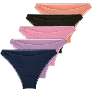 Yohannes Club  Kadın Pamuklu Basic Bikini Külot,5'li, Somon, Pudra, Lila, Lacivert, Siyah